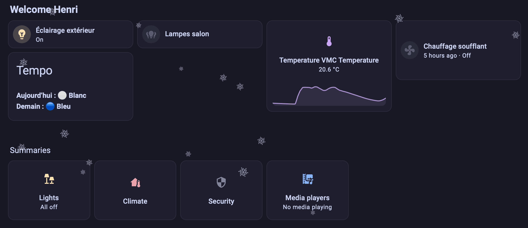 Résultat final: affichage du capteur Tempo dans Home Assistant avec couleurs dynamiques